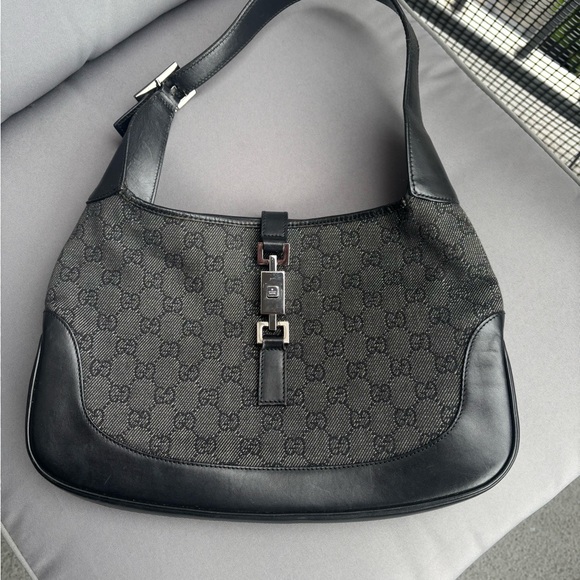Gucci Handbags - Gucci Jackie Vintage Black Denim Shoulder Bag with Silver Hardware